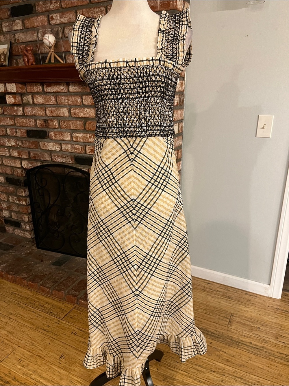 GANNI $345 Seersucker Check Maxi Dress